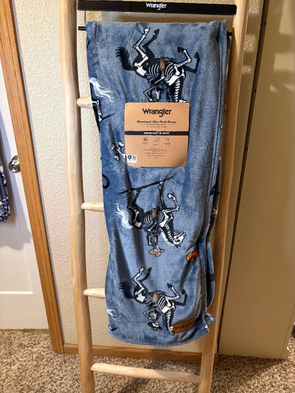 Wrangler Halloween Skeleton Riding Horse Western Cowboy Throw 60x70 NWT